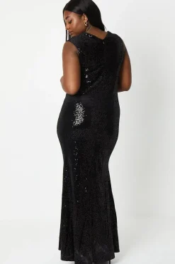 Plus Sequin Bardot Maxi Dress