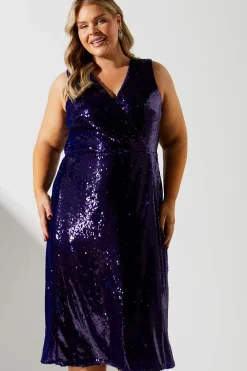 Plus Sequin Pleated Midi Dress