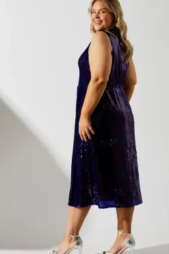 Plus Sequin Pleated Midi Dress