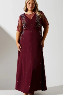 Plus Size Angel Sleeve Embellished Midaxi Dress