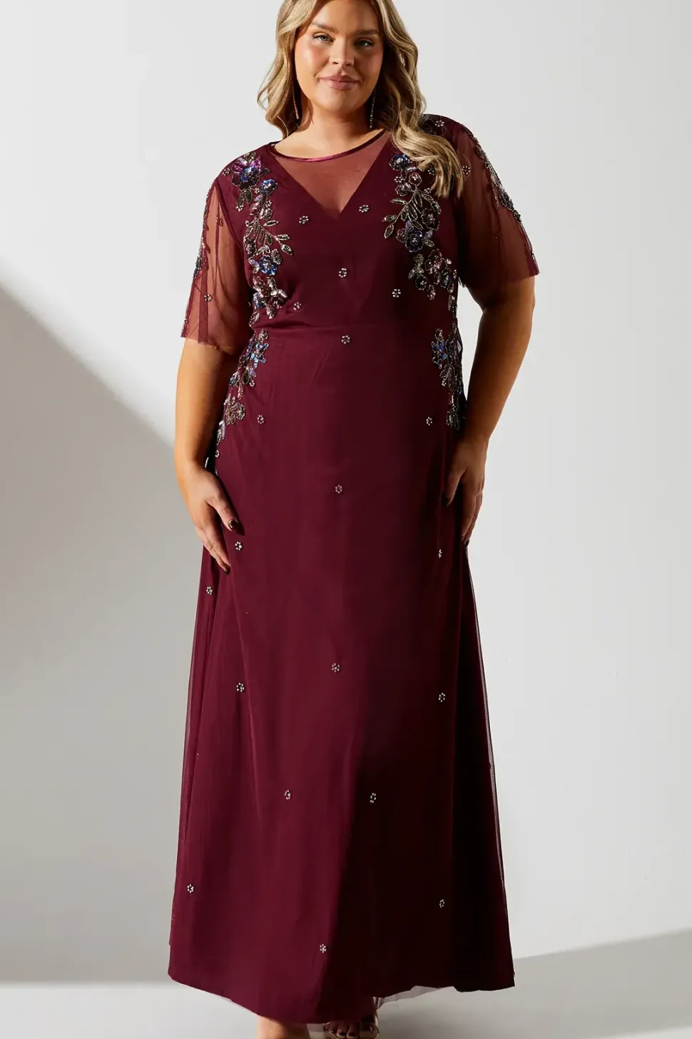 Plus Size Angel Sleeve Embellished Midaxi Dress