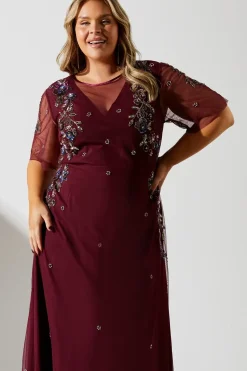 Plus Size Angel Sleeve Embellished Midaxi Dress