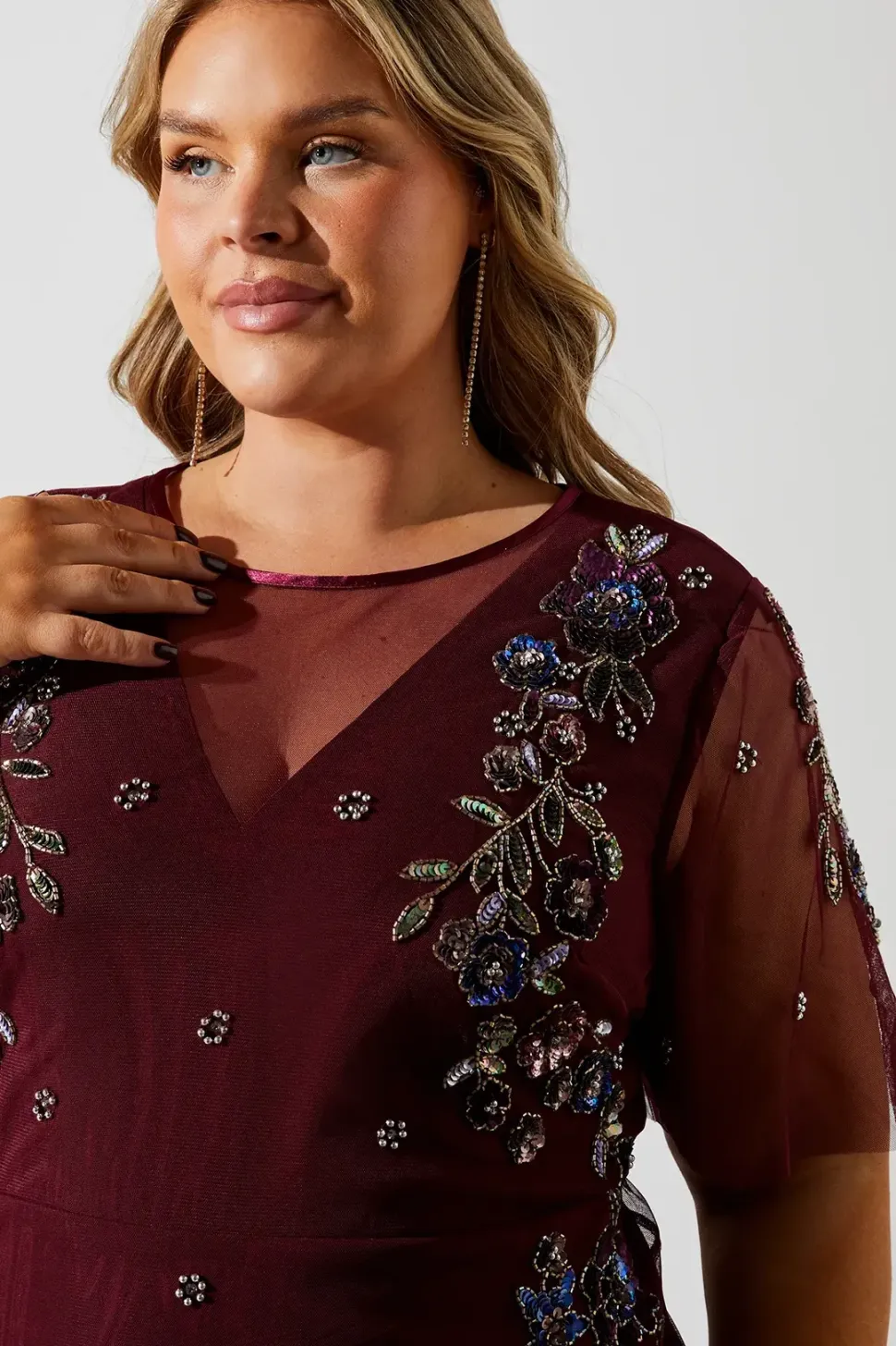 Plus Size Angel Sleeve Embellished Midaxi Dress