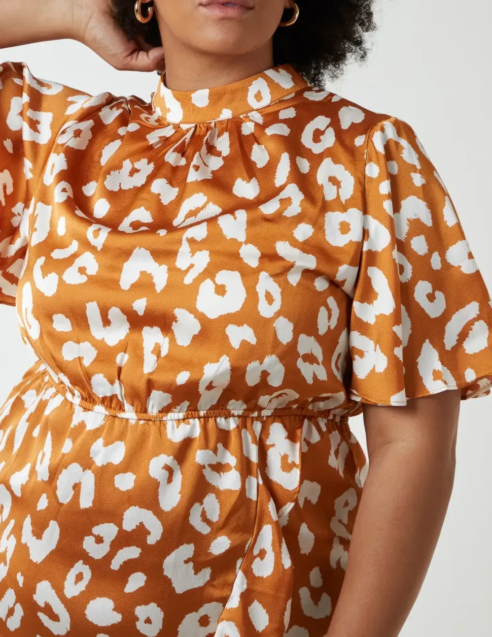 Plus Size Angel Sleeve Wrap Ruffle Midi Dress