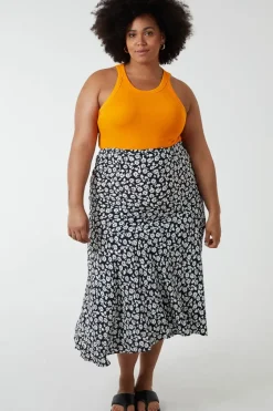 Plus Size Asymmetric Seam Midi Skirt
