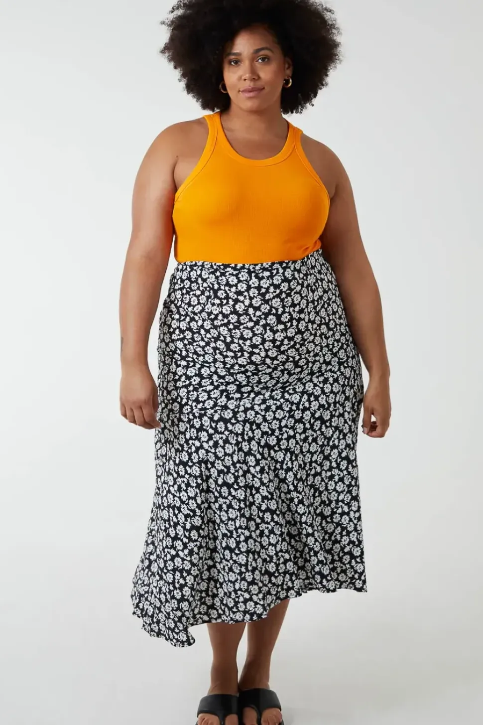 Plus Size Asymmetric Seam Midi Skirt