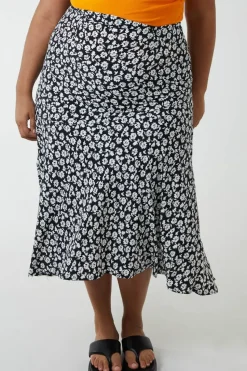 Plus Size Asymmetric Seam Midi Skirt
