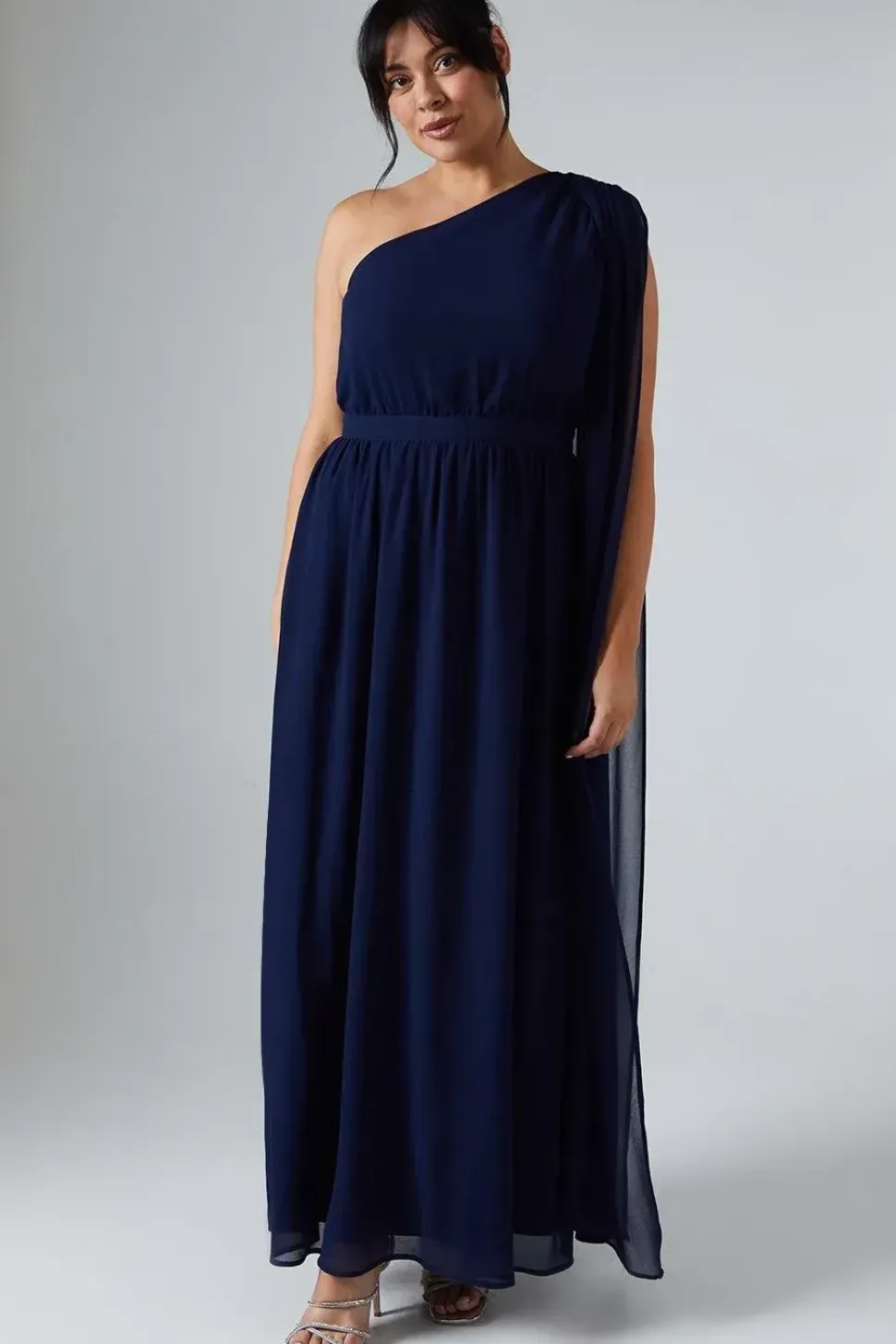 Plus Size Chiffon Drape Shoulder Maxi Bridesmaid Dress