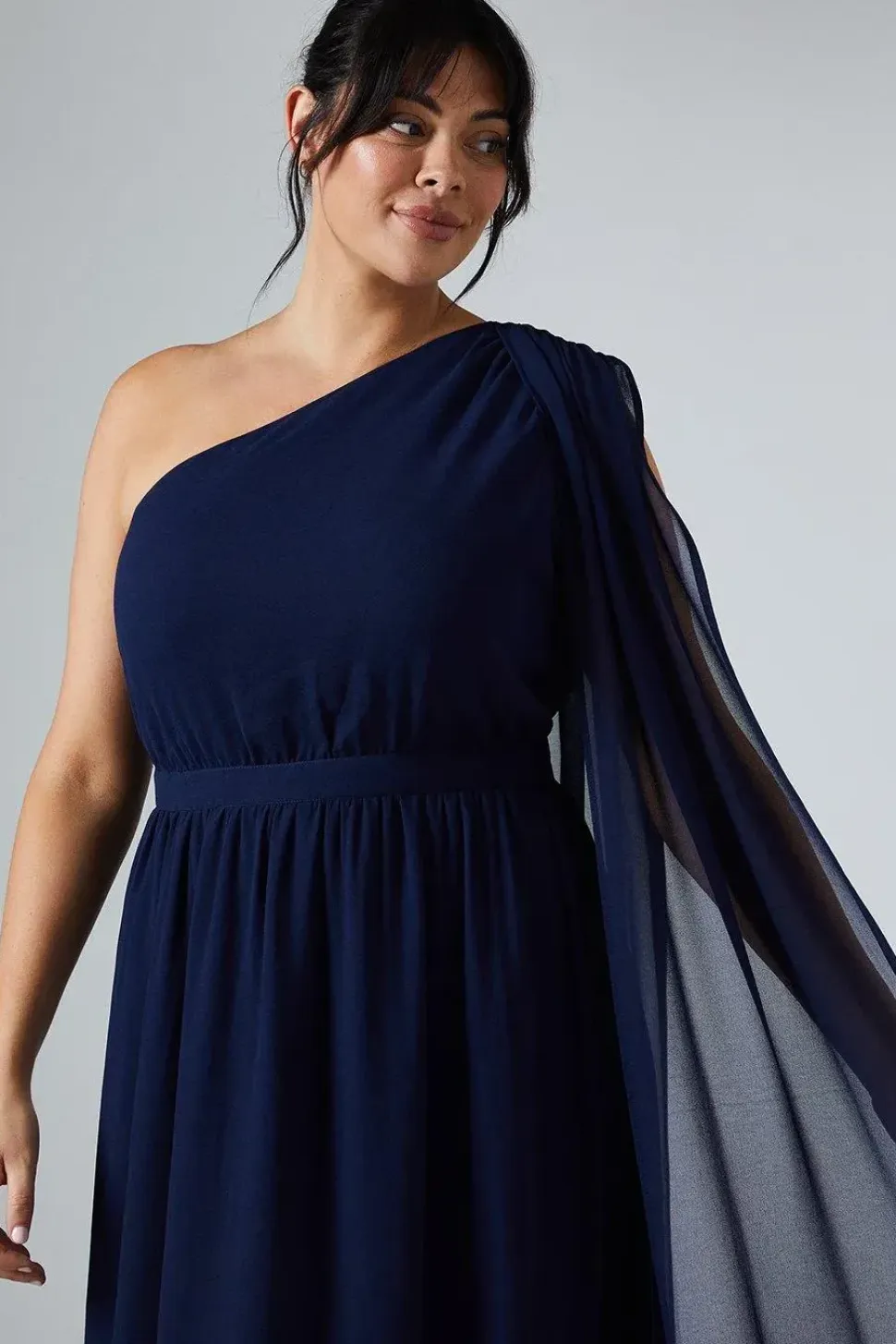 Plus Size Chiffon Drape Shoulder Maxi Bridesmaid Dress