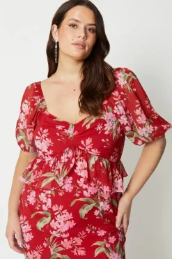 Plus Size Pleat Front Ruffle Pencil Dress