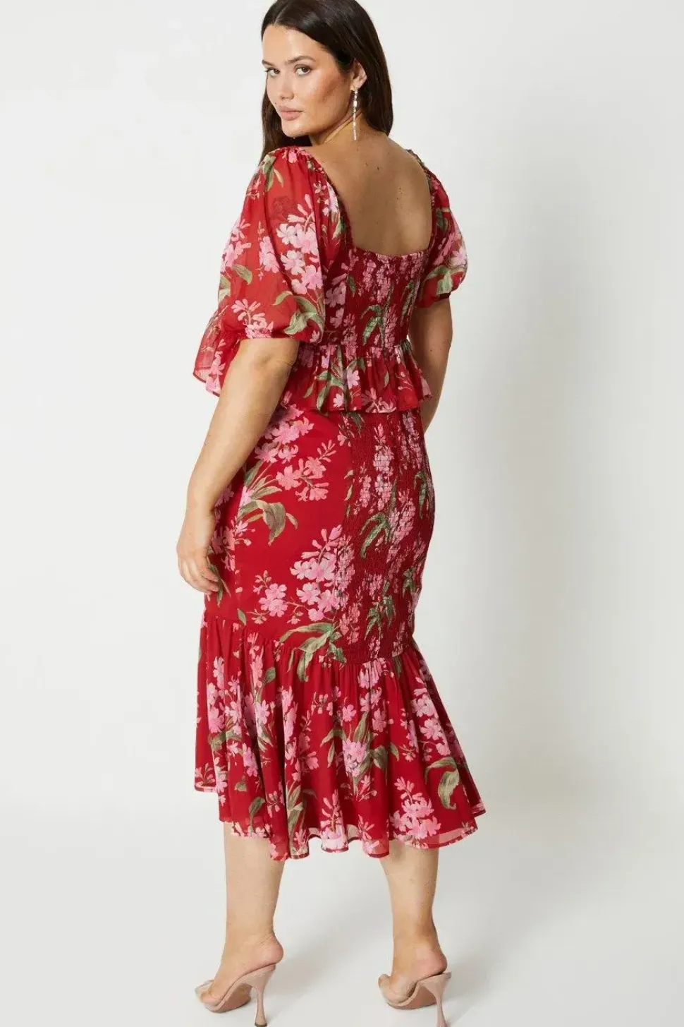 Plus Size Pleat Front Ruffle Pencil Dress