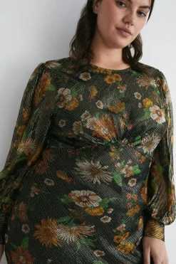Plus Size Sparkle Floral Bias Cut Midi Dress