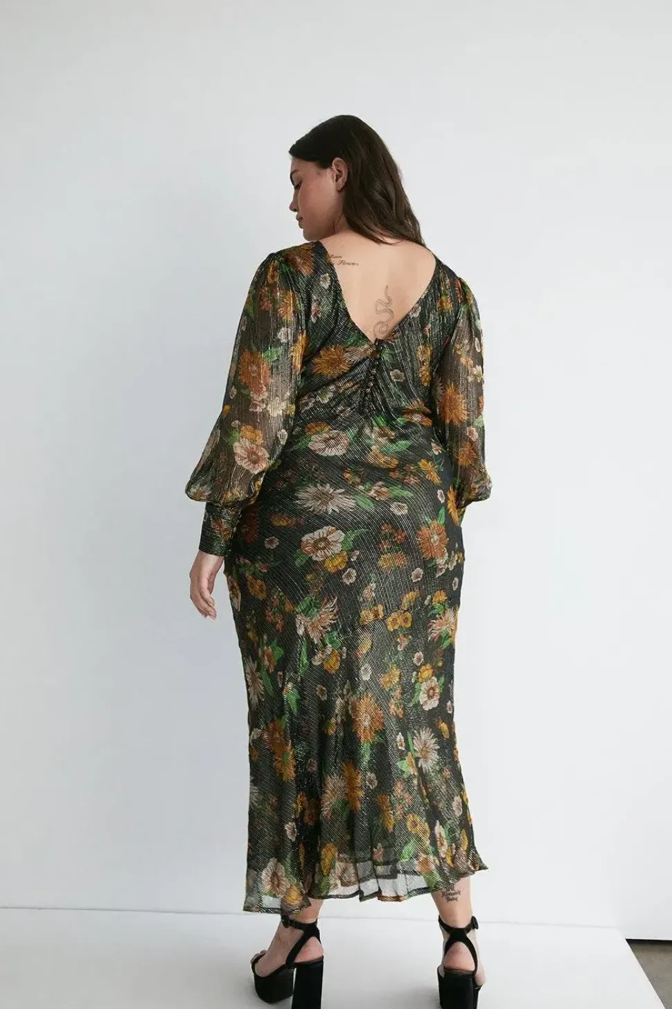 Plus Size Sparkle Floral Bias Cut Midi Dress