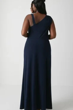 Plus Size Twist Detail One Shoulder Jersey Bridesmaids Dress