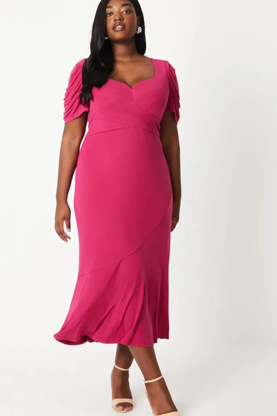 Plus Sweetheart Neck Midi Pencil Dress