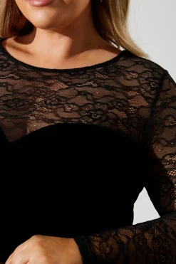 Plus Velvet Bodycon Dress With Lace