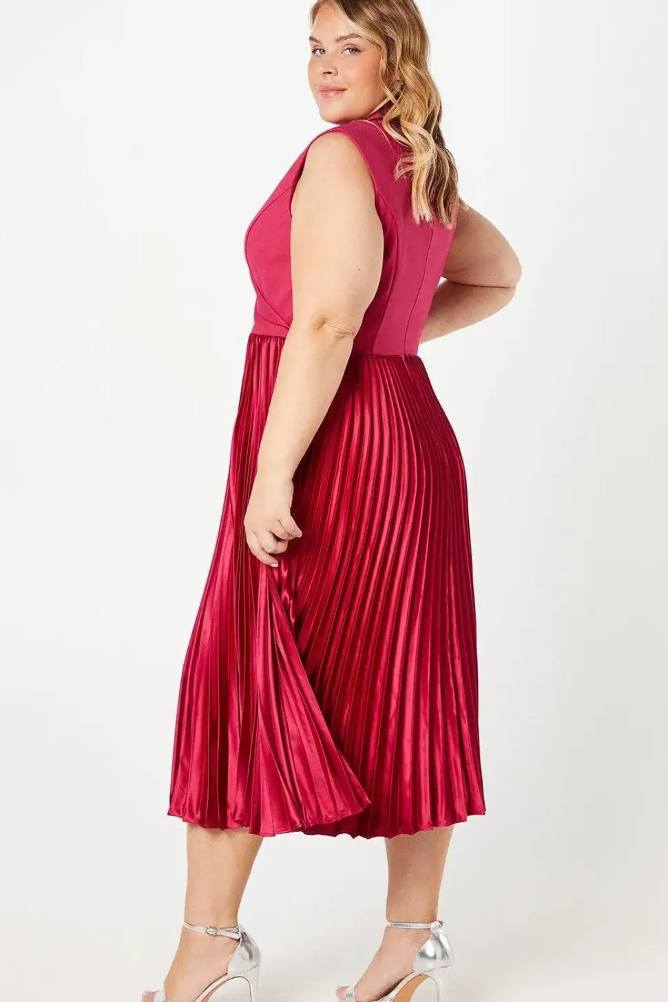 Plus Wrap Top Pleat Skirt Midi Dress