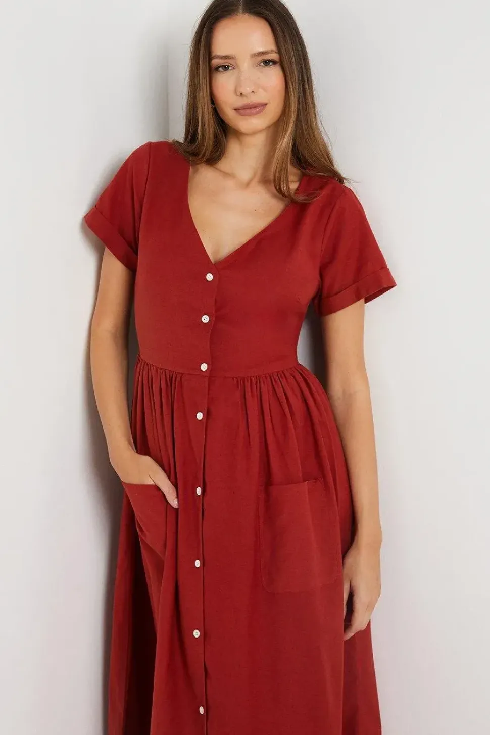 Pocket Detail Midi Shirt Dress