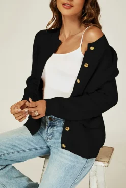 Pocket Details Knitted Cardigan In Black