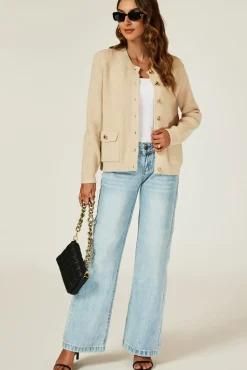 Pocket Details Knitted Cardigan In Camel