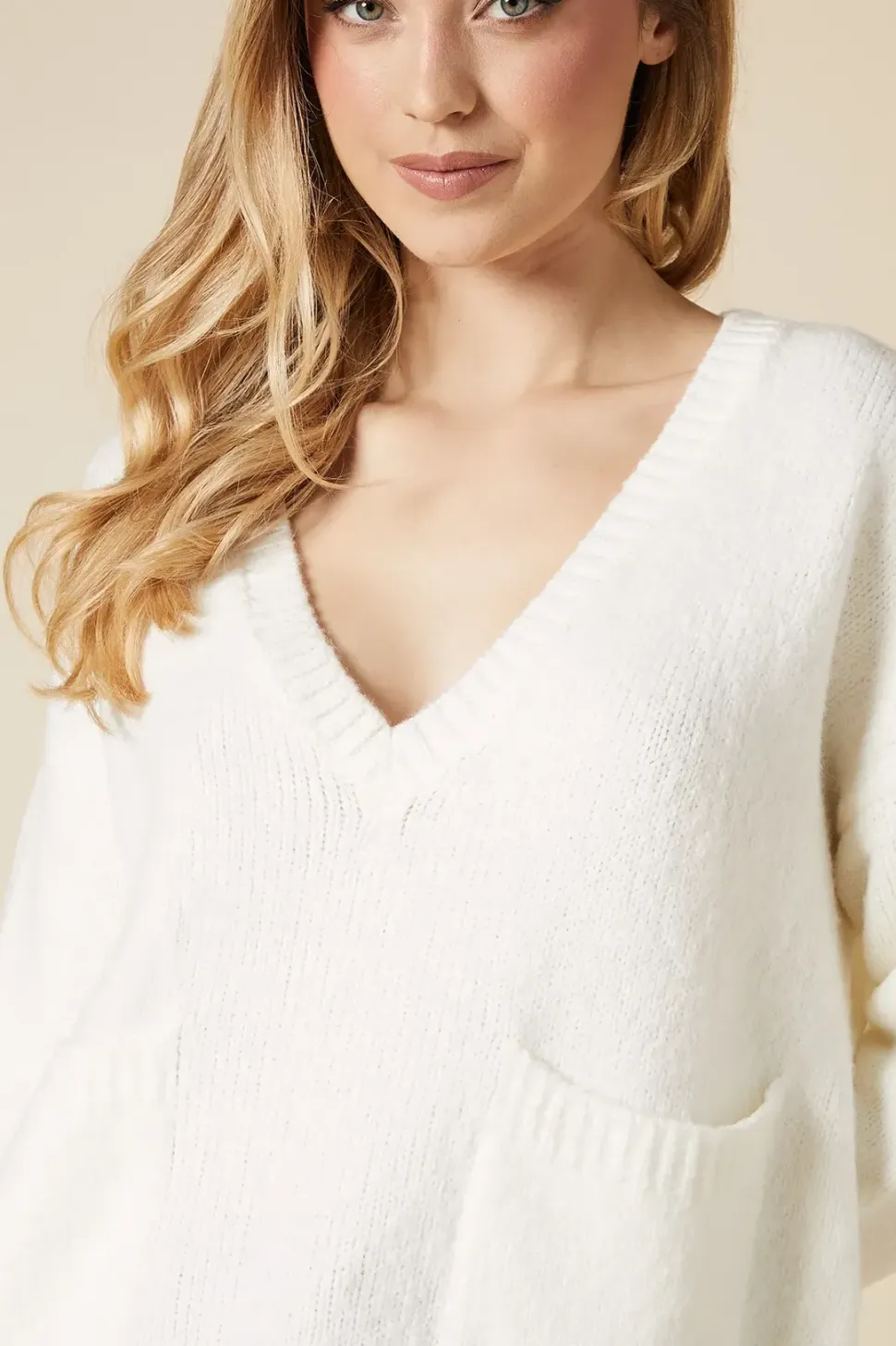 Pocket Front V Neck Jumper