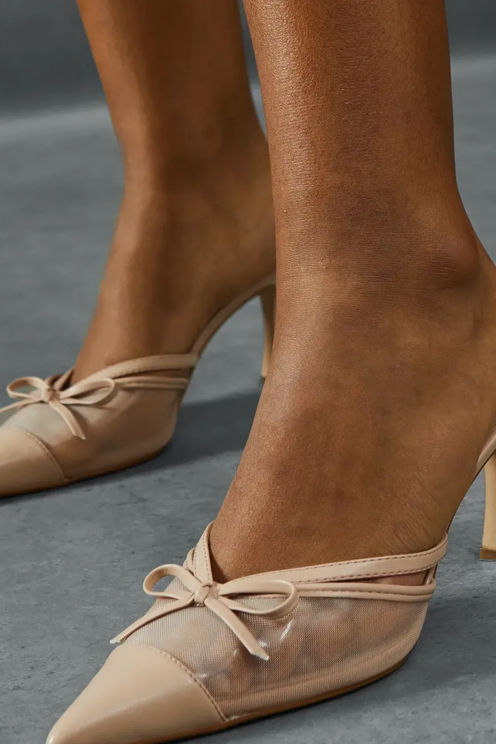 Pointed Mesh Bow Heels