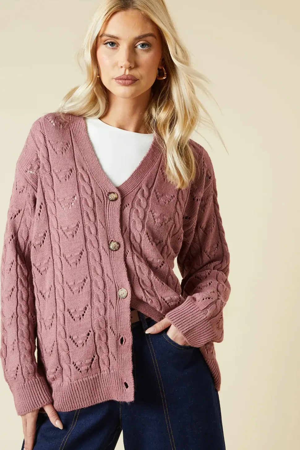 Pointelle Button Down Cardigan