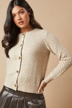 Pointelle Crew Neck Cardigan
