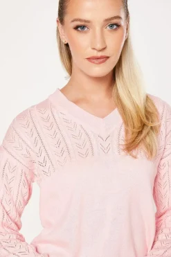 Pointelle Detail V Neck Jumper