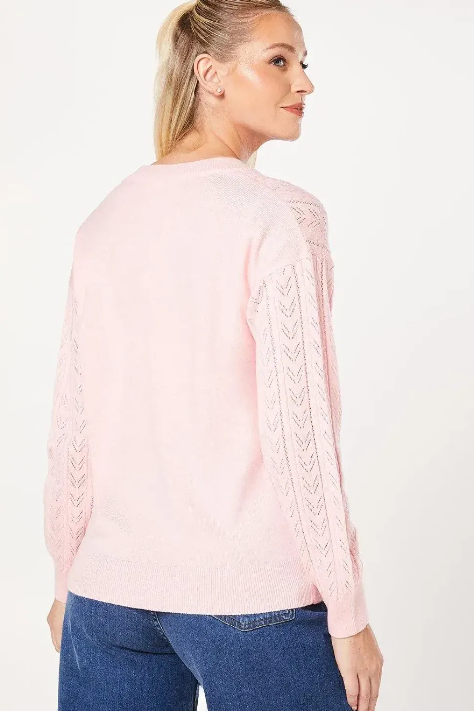 Pointelle Detail V Neck Jumper