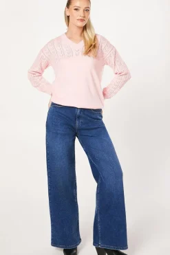 Pointelle Detail V Neck Jumper