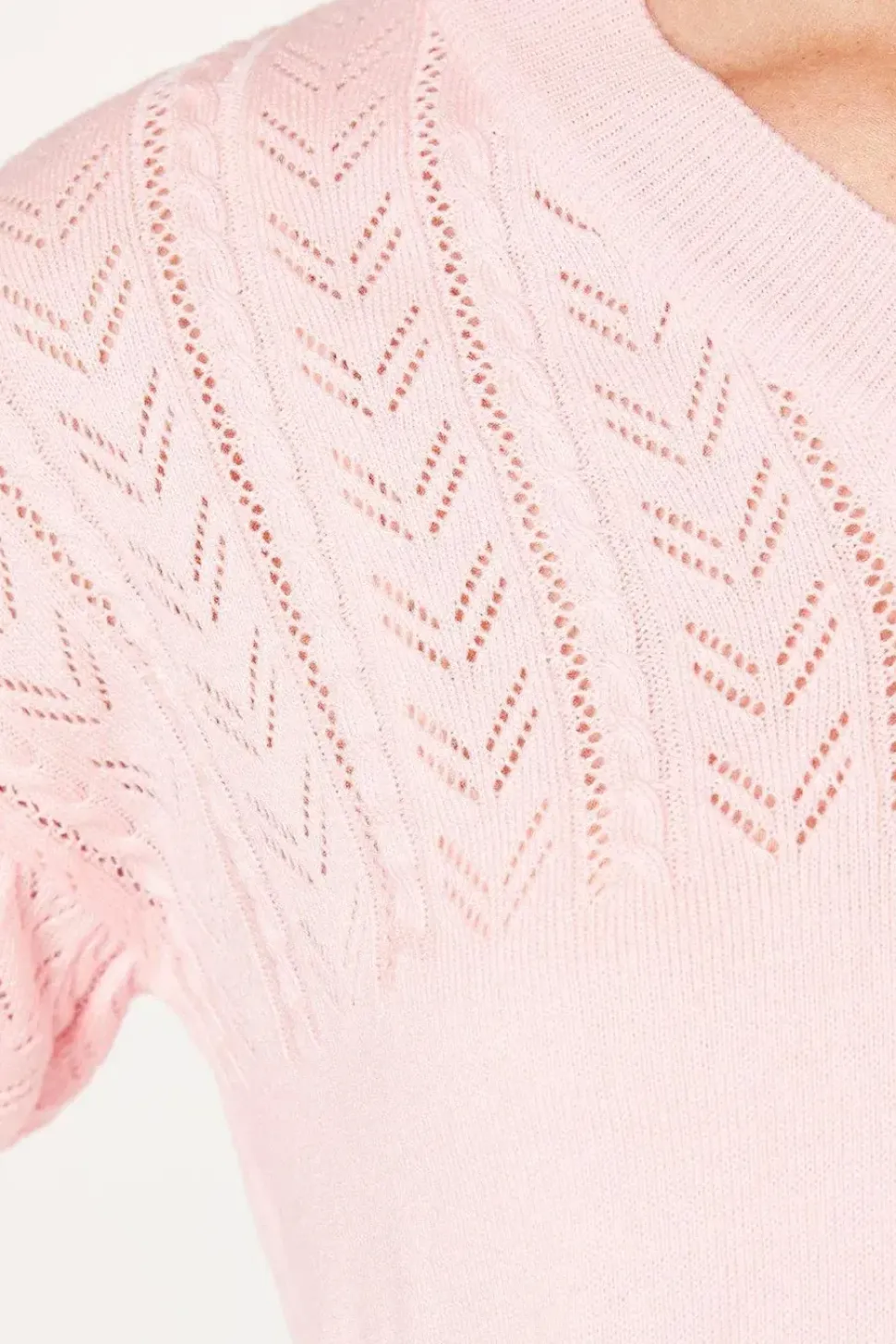 Pointelle Detail V Neck Jumper