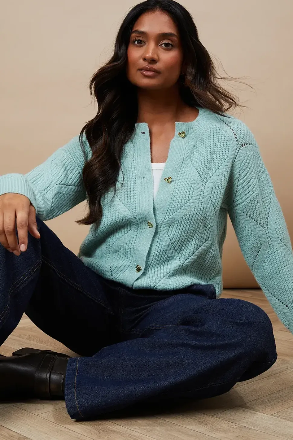 Pointelle Knitted Cardigan With Heart Buttons