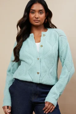 Pointelle Knitted Cardigan With Heart Buttons
