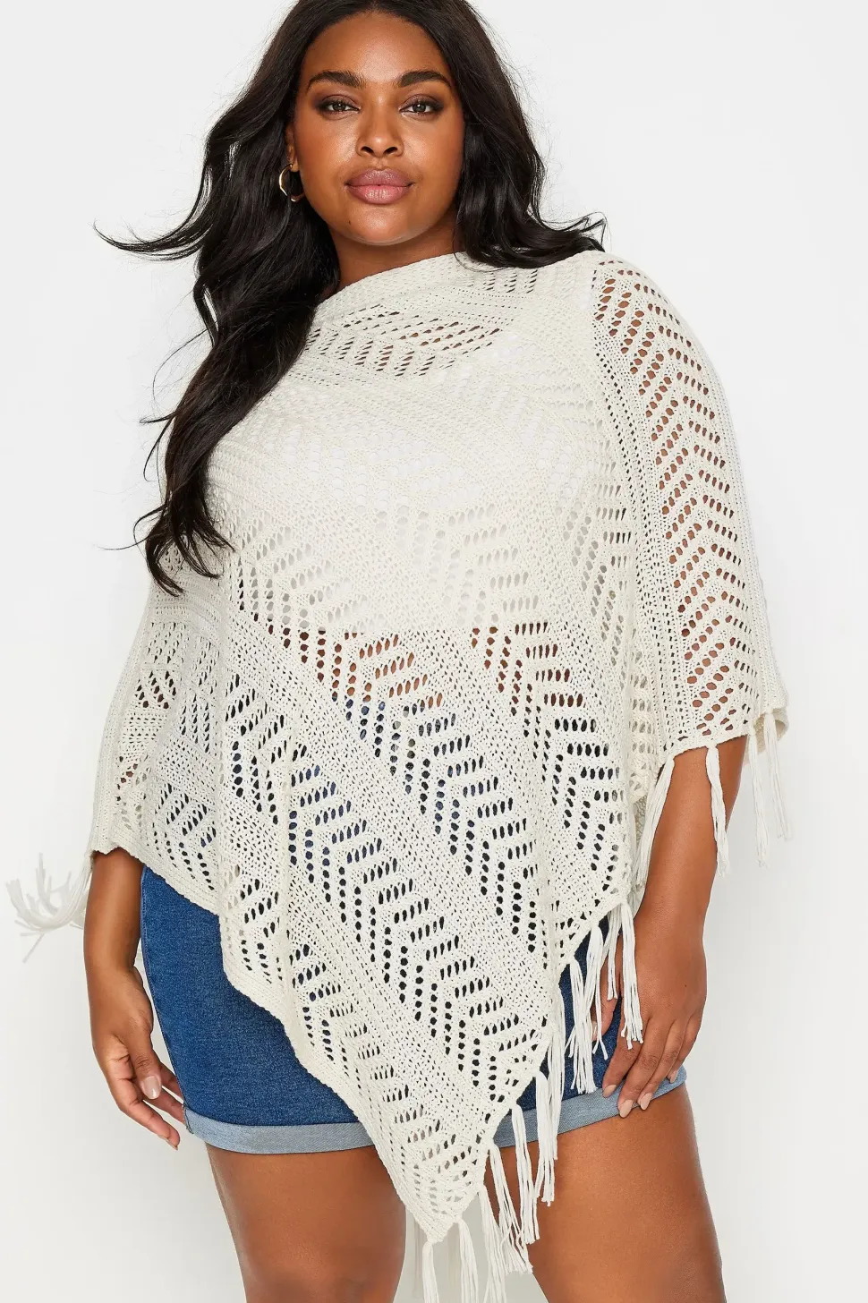 Pointelle Knitted Poncho Jumper