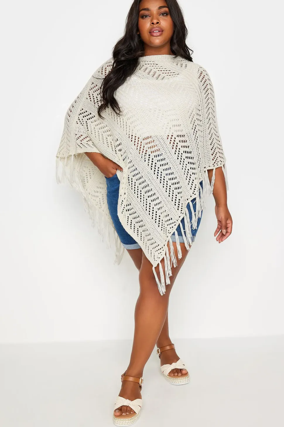 Pointelle Knitted Poncho Jumper