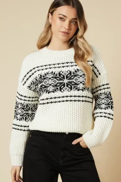 Pointelle Stitch Fairisle Detail Crew Neck Jumper
