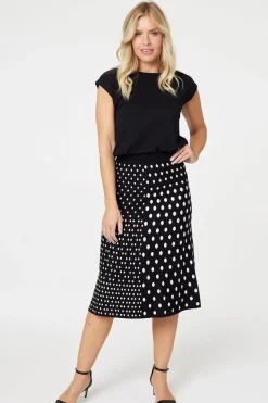 Polka Dot A-Line Knit Skirt