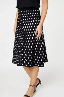 Polka Dot A-Line Knit Skirt