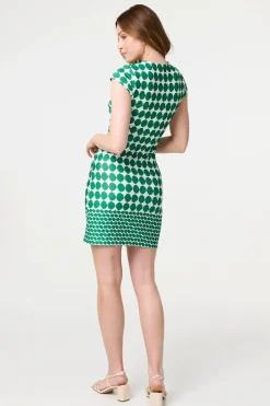 Polka Dot Faux Wrap Shift Dress