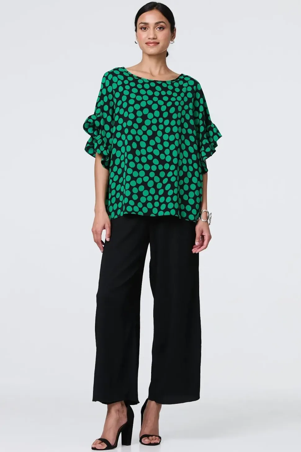 Polka Dot Frilled 1/2 Sleeve Blouse