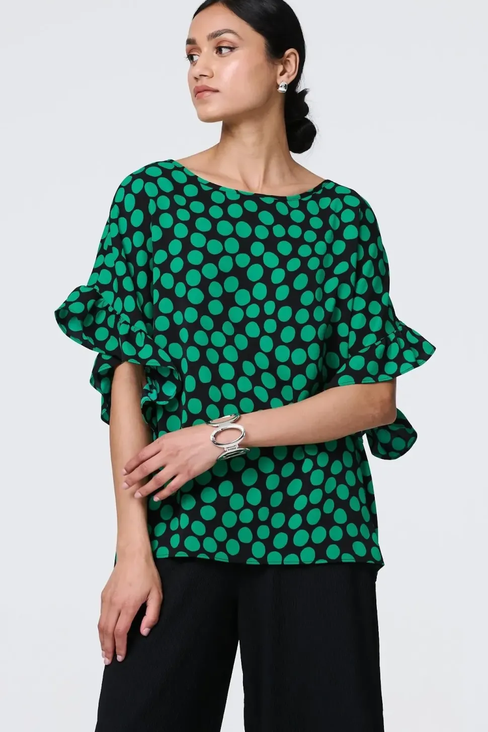 Polka Dot Frilled 1/2 Sleeve Blouse