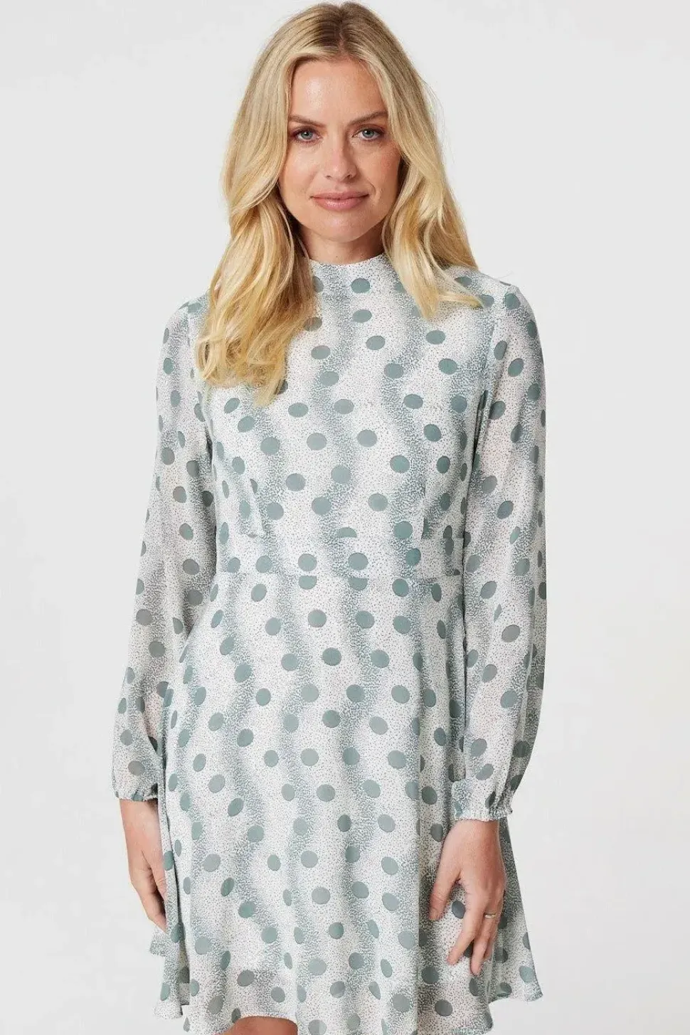Polka Dot High Neck Short Dress
