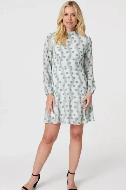 Polka Dot High Neck Short Dress