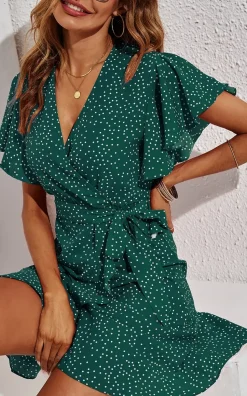 Polka Dot Mini Wrap Style Dress