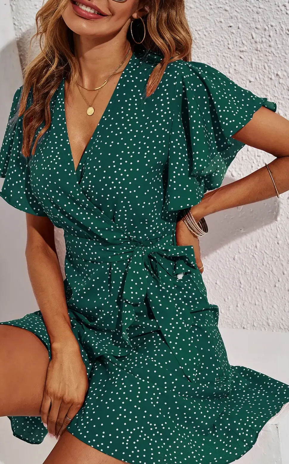 Polka Dot Mini Wrap Style Dress