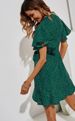 Polka Dot Mini Wrap Style Dress