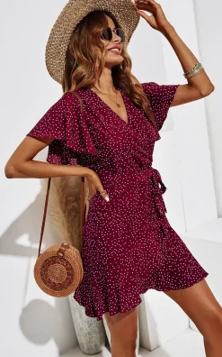 Polka Dot Mini Wrap Style Dress