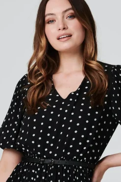 Polka Dot Pleated Midi Dress
