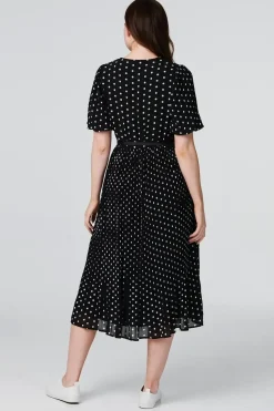 Polka Dot Pleated Midi Dress